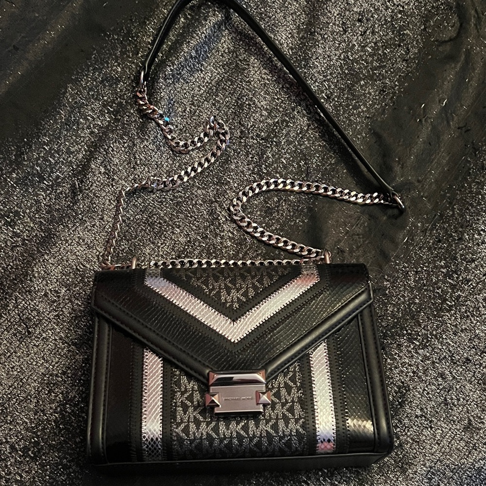 Michael Kors Black and Silver Crossbody Bag